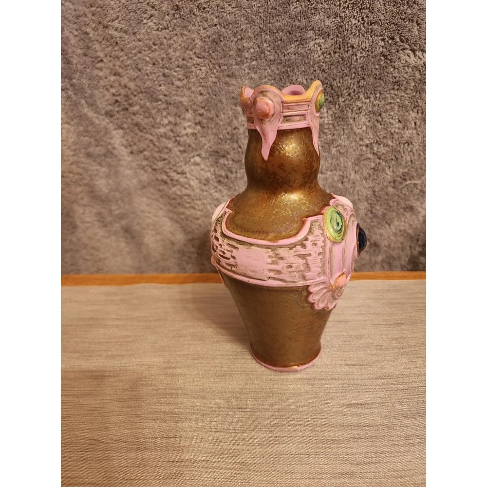 Schafer & Vater German‎ Multi - Colored Jeweled Iridescent Pottery Vase 7.25